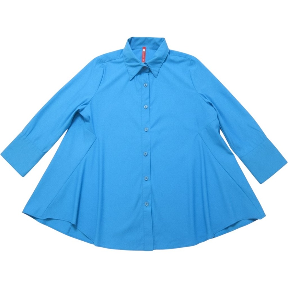 IC Collection Womens Blue A-Line Button Down Tunic Top Long Sleeve USA (WB611)